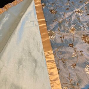Embroidered satin sage green and gold reversible throw/baby blanket